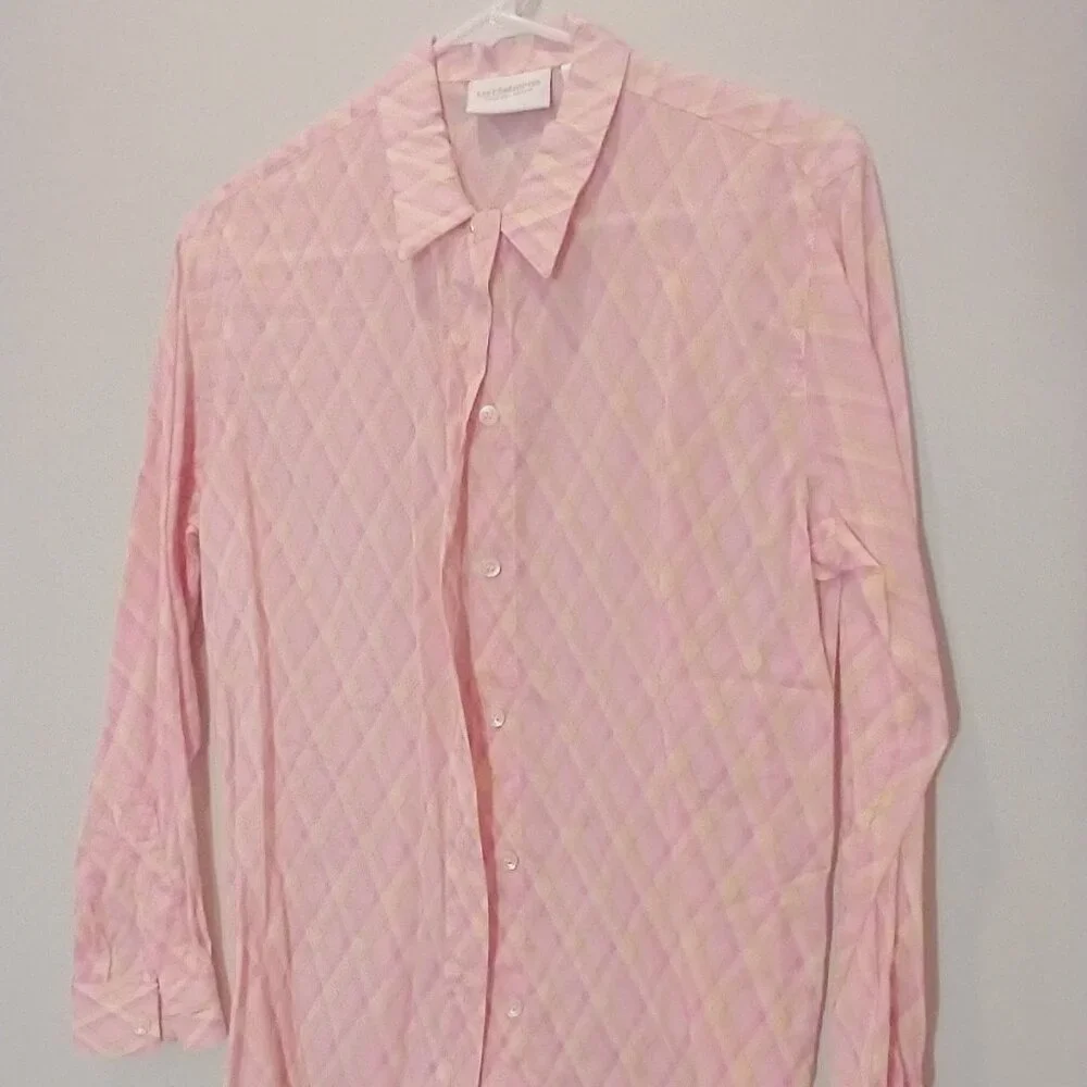 Liz Claiborne Pink & Yellow Plaid Blouse Size SP